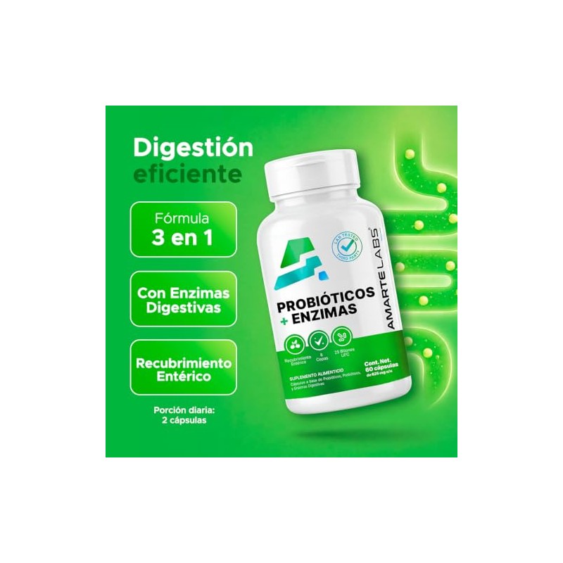 AMARTE LABS Probióticos Prebióticos Enzimas Digestivas 60 Cápsulas