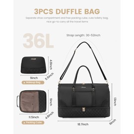 LOVEVOOK Travel Bag,Weekender Bag for Women Travel Duffle Bag with Shoe Compartment,Carry on Overnight Bag with Wet Pocket,Gym Yoga Duffel Bag,Hospital Bags for Labor and Delivery,3 Pcs Set