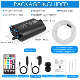 ATOKEE 16W Fiber Optic Lights, 400pcs*0.03in*6.5ft Starlight Headliner Kit, Star Light for Car Roof with Bluetooth App & 28-Key RF Remote & Music Control