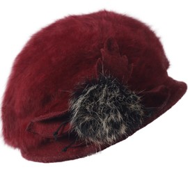 Wimdream Women Angola Wool Winter Hats - Felt Wool Beanie Beret Bucket Hats with Bill - Cabbie Newsboy Cap- Handmade Claret