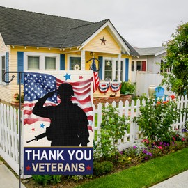 Heyfibro Thank You Veterans Garden Flag 12x18 Inch Double Sided, Soldiers Heroes Thank You Patriotic USA Yard Banner for Independence Veterans Day Outdoor House Decorations (ONLY FLAG)