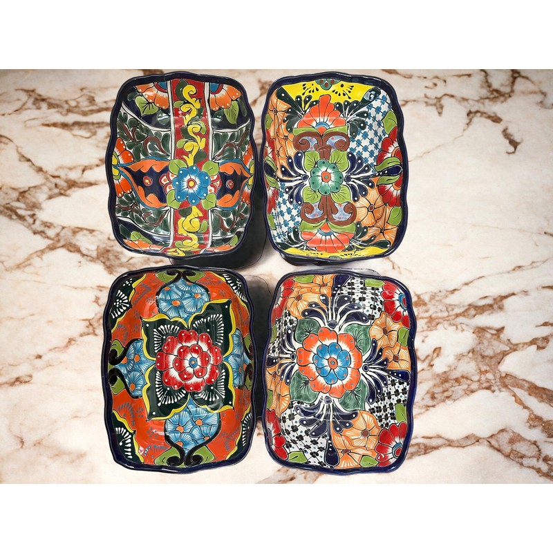 Colorful Talavera Scalloped XL Serving Dish | Mexican Pottery Casserole