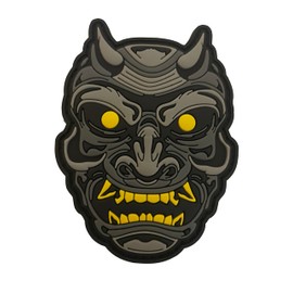 Patch Hannya Mask Monster Samurai Morale Tactical Hook & Loop 3D PVC Black Gold 3.5" x 3"