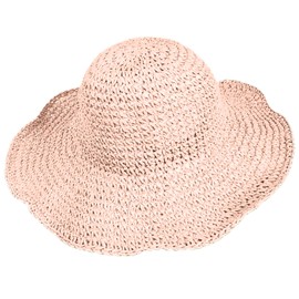 Womens Floppy Straw Sun Hat Foldable Roll up Wide Brim Beach Caps for Women, Crochet Bucket Hat (Light Pink)