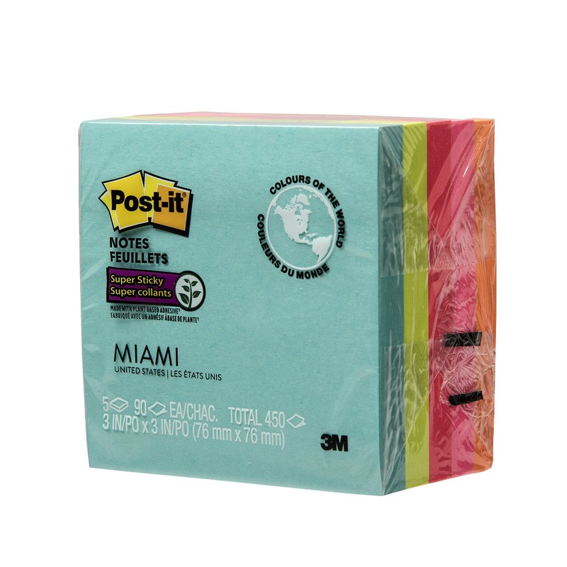 Post-it Notes Super Sticky Notes, 3" x 3", 5 Pads,