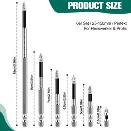 K5 Anti Rutsch Bits 6er Set – Hochmagnetischer Schraubendreher-Bohrer-Bit-Satz Für Akkuschrauber & Schlagschrauber, Bithalter Magnetisch, Bit Halterung Magnetisch, 25-150mm