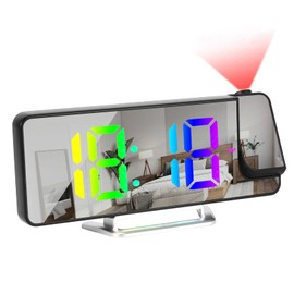 Projection Alarm Clock, Digital Display Alarm Clock 8.1 Inch RGB, 3 Levels Screen Brightness Projection Clock, Digital Clock with Temperature Display, 180° Rotatable, Dual Alarm 12/24H LED Clock - USB