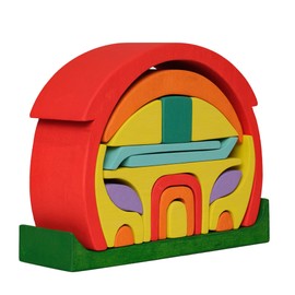 SmartToys4U Montessori Rainbow Puzzle House Stacker with Furniture Wooden Compact Dolls' House Wooden Open-Ended Stacking Toy Christmas Birthday Gift for Toddlers Kids (Rainbow House 18Pcs)