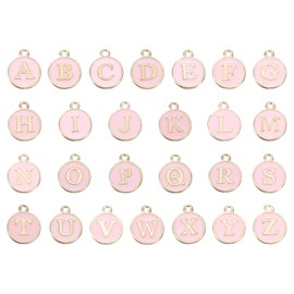 MECCANIXITY Alphabet A-Z Enamel Letter Charm Jewelry Charm Enamel Initial Charm Gold Pink Pendant Charm for Jewelry Making, Bracelet, Craft, Pack of 26