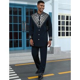 ZSJR Mens African 2 Piece Set Formal Dashiki for Men African Mens Wear Suit for Man White African Clothes for Men Cotton Luxury African Men Clothes Egyptian Mens Costume Africa Shirts for Men