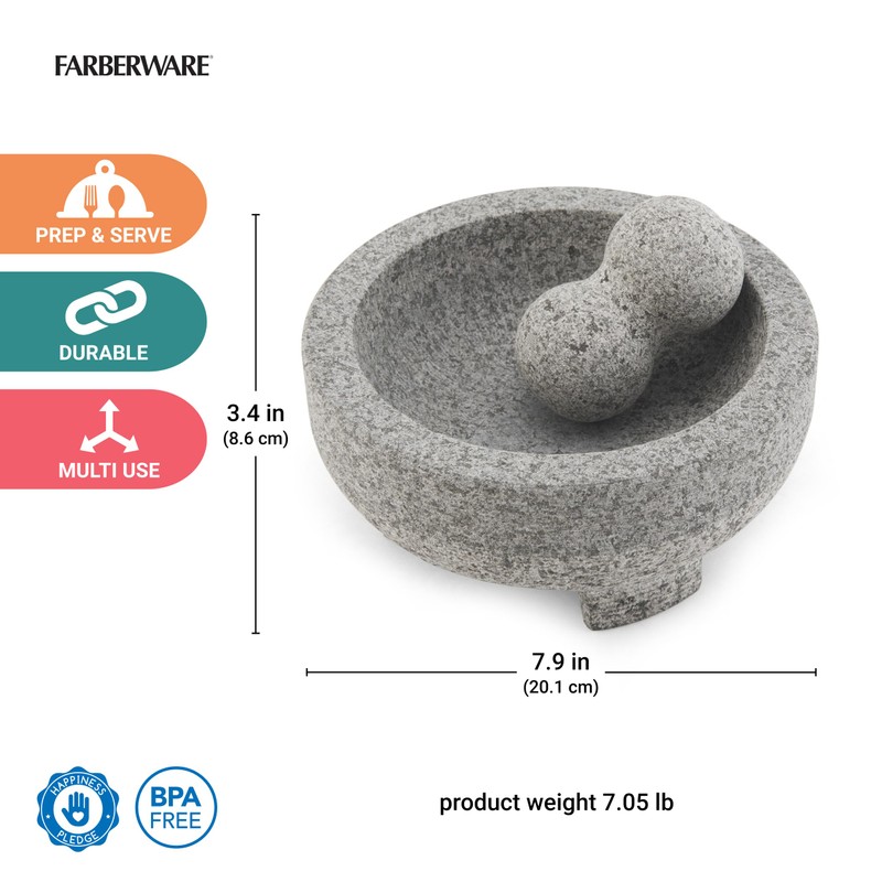 Farberware Professional Granite Molcajete Mortar and Pestle Stone Grinder, 4-Cup