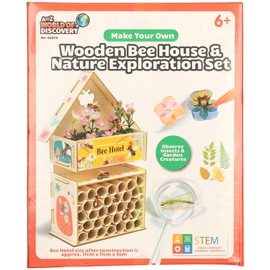 A to Z World of Discovery DIY Wooden Bee House and Nature Exploration Set, STEM Educational Toy, Ages 6+