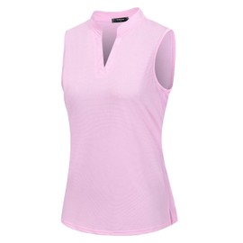 Vidusou Womens Golf Clothing,Golf Tennis Ball Games Shirts Royalweight Moisture Wicking Casual Polo Shirts for Women Sleeveless Polo Shirts Pink X-Large