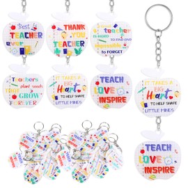 Jaarssho 24 Pcs Heartfelt Apple Teacher Keychain Gifts Collection with Six Designs, Perfect End of the Year Teacher Gifts of Appreciation Tokens Student for Keyring Valentines Christmas Party Favors