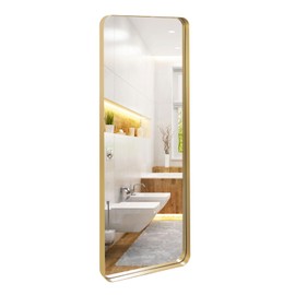 GIFTTROVE Gold Wall Mirror, 18x48 Inch Metal Frame Long Mirror with Rounded Corner, Glass Panel Wall Mounted Decorative Mirror for Vanity, Bathroom, Hangs Horizontal or Vertical