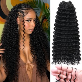 Miracle Knots Crochet Human Hair Extensions for Black Women Deep Wave Pre-Separated Curly Feather Crochet Human Hair Bundles Natural Black (#1B-50G, 18Inch)