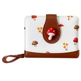 Sunwel Fashion Cutest Fruit Prints Wallet Card Slots Small Wallet with Zipper Coin Pouch Wallet for Women Girls, MASHROOM, Simple