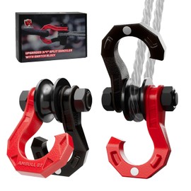 AMBULL D Ring Split Shackle with Snatch Block 2Set, 3/4" Split Shackles w/Snatch Block Pulley, Heavy Duty Shackle for Towing Winch, Pulley for Off-Road Vehicle Recovery, Truck, ATV, UTV, BlackRed