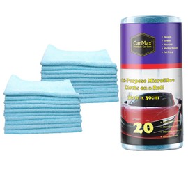 CarMax™ - 20 Multi-Purpose Blue Car Cleaning & Detailing Microfibres on a Roll- reusable microfibre towels 30cm x 30cm on tear-off roll