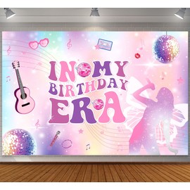 in My Birthday Era Decorations 6x4ft Music Themed Party Decorations in My Birthday Era Banner Iridescent Party Decorations Disco Backdrops for Parties Music Backdrop