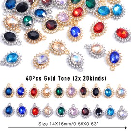 40Pcs Paired Crystal Pendants Charms for Jewelry Making Supplies, Rhinestone Gemstone Dangle Charms Findings for Necklace Earrings Craft (Oval)