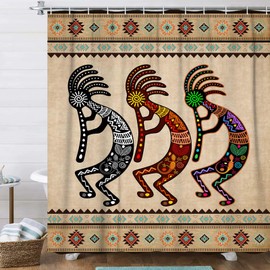 DYNH - Cortina de ducha del suroeste, juego de accesorios de baño, cortina de ducha tribal étnica Kokopelli, juego de cortinas de ducha antiguas con ganchos, 72 x 78 pulgadas