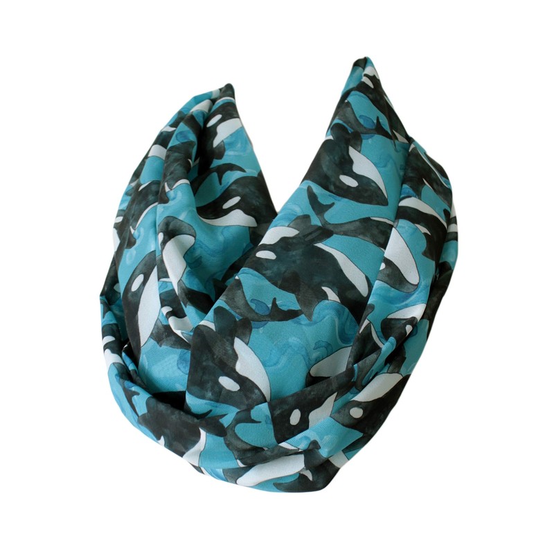 Etwoa womens Killer Whale Pattern Infinity Circle Scarf, Blue, Large