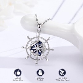 YueYuan Damen Kompass Halskette 925 Sterling Silber Richtung Anhänger Schmuck für Nautik Liebhaber
