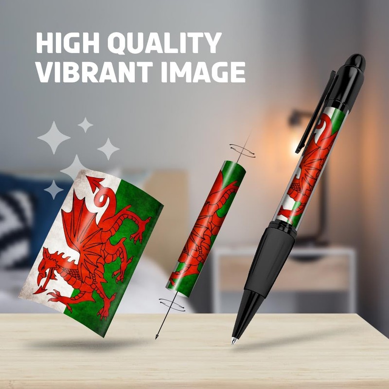 1x Black Ballpoint Pen (Photo Insert) - Distressed Wales Welsh