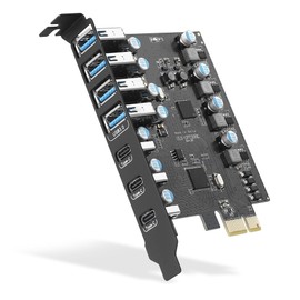 Sinefine Tarjeta de expansión PCIe a USB 3.0 7 puertos USB (4 puertos USB tipo A y 3 puertos USB tipo C), tarjeta de expansión PCI Express USB para PC de computadora, tarjeta host compatible con