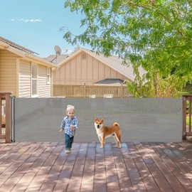 140 Inch Extra Wide Retractable Baby Gate Extra Long Dog Gate Indoor Outdoor Retractable Gate, Mesh Baby Gate Retractable Pet Gate for Large Openings, Large Dog Gate Retractable Gates for Dogs, Gray