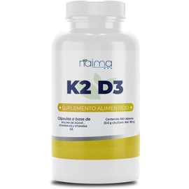 NAIMA K2 D3, 360 Cápsulas | Suplemento Alimenticio 100% Puro y Natural a Base de Vitamina K2 y Vitamina D3 | Apoyo a Huesos Fuertes, Absorción de Calcio | Sin Aditivos ni Rellenos