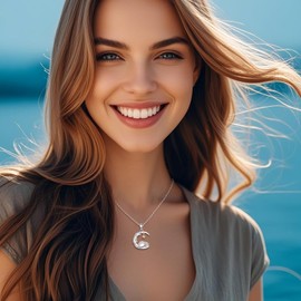 DAYLINLOVE Sheep Moon Necklace S925 Sterling Silver Sheep Pendant Necklaces Sleeping Sheep Jewellery Gifts for Women Woman Mom, Sterling Silver, No Gemstone