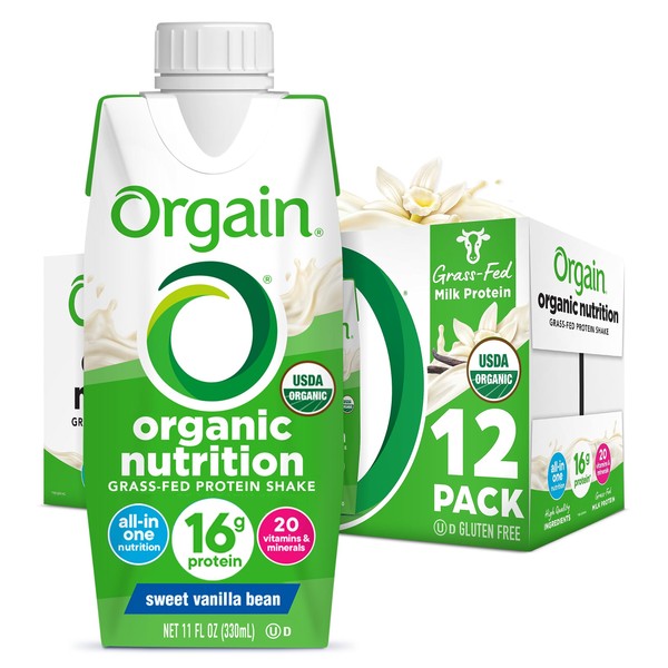 Orgain Organic Nutritional Protein Shake, Vanilla Bean - 16g Grass Fed Whey Protein, Meal Replacement, 20 Vitamins & Minerals, Gluten Free, Soy Free, 11 Fl Oz (Pack of 12) (Packaging May Vary)