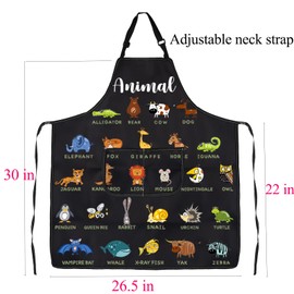FUSTMW Animal Alphabet Apron Animal Print Apron Gift for Animal Lover Cooking Kitchen Chef BBQ Grill Apron with Pockets, Animal Alphabet Apron, One Size