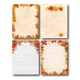 Fall Leaves Stationery Variety Pack - 4 Unique Autumn Designs - 80 Sheets