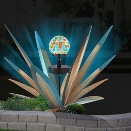 Enlarge Metal Plants Tequila Rustic Sculpture, Outdoor Patio Yard, Home Decor Hand Painted Agave Garden Statue, Outdoor Lawn Ornaments Yard Stakes for Mom Gift (1 Solar Blue)
