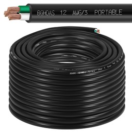 100ft 12/3 12 AWG Portable Power Cable (3 Conductor) - SOOW 600V 12 Gauge Electric Wire for Generator, Portable Lights, RV/EV Car Battery Chargers and Machinery - 100 Feet Electrical Cord