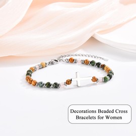 JEIKTO Christian Gifts for Women Faith, Religious Cross Beaded Bracelets for Women Girls, Confirmation Baptism Easter Christmas Birthday Gifts for Sister in Christ Adults