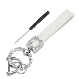 uxcell Leather Wristlet Keychain, Car Key Chain Holder with Silver Key Ring and Anti-Lost D Ring, Keychain Wristband for Women Men, White