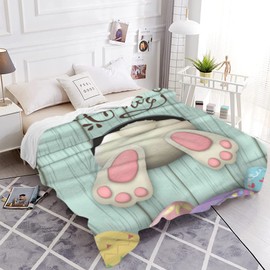 JOOCAR JOOCAR Flannel Throw Blanket Happy Easter Bunny Eggs Cozy&Soft Plush Blankets for Bed Couch Living Room Sofa Chair
