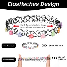 SOSPIRO Pack of 24 Elastic Necklace Tattoo Choker Girls Stretch Choker Chain Set Collar Necklace Chain Rainbow Bracelet for Girls Women Teen Girls Children, Plastic, AS SHOWN