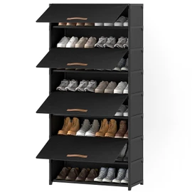 9 Tier Shoe Cabinet with Door, 36-Pair Storage, Black | Max Capacity for Large Families, Door Prevents Dust & Pet Damage, Holds All Shoe Types, Easy Connector Assembly
