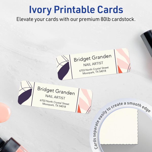 Avery Printable Rectangle Rounded Corner Mini Business Cards with Sure