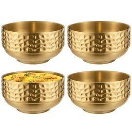 Homaisson Stainless Steel Gold Bowls Set - 4 Pcs Classic Gold Serving Bowls for Homes and Restaurants, Hammered Texture Double Wall Insulated Bowls