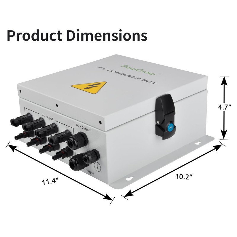 PowGrow PV Combiner Box, 4 String Metal Solar Combiner Box