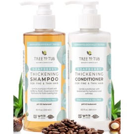 Tree to Tub Set de Champú y Acondicionador Voluminizador de Biotina - Cafeína Activadora para Cabello Más Llano, Champú y Acondicionador Espesante