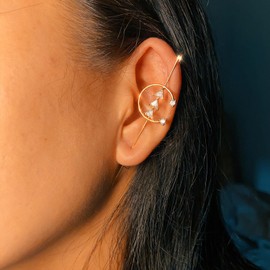 Vintage Ear Wrap Crawler Hook Earrings Crystal Long Piercing Star-Shape Lightning Bolt Exaggerate Wrap Climber Earrings Gold Silver Cz Ear Cuff Earrings for Women