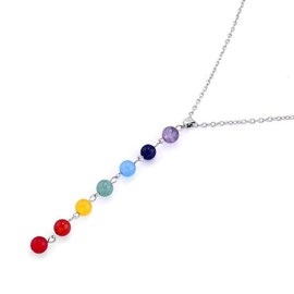 OUTLETISSIMO® ET18-7 Chakras - Women's Reiki Necklace - 7 Natural Stones with Pendant - Crystal Therapy, Pearl Metal, Agate, pearls, turquoise