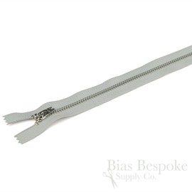 Set of 12 Pants Zippers, 11", Silver Metal Teeth and Pussywillow Gray Tape, Bias Bespoke Brand